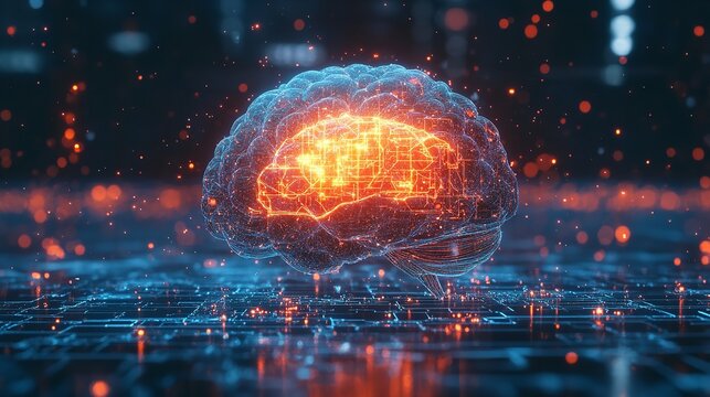 Glowing Intelligence Brain with Intricate Neural Network Connections Representing the Power and Potential of Advanced Technology and Cognitive Processing