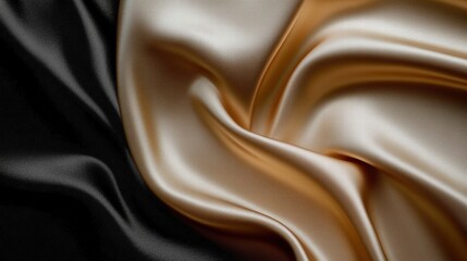 Luxurious Soft Satin Fabric in Elegant Black and Gold, Perfect for Backgrounds, Textiles, and Fashion, Ideal for High-End Projects and Designs