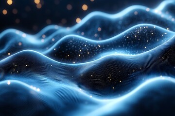 Fototapeta premium Abstract Blue Wave Pattern with Glittering Particles
