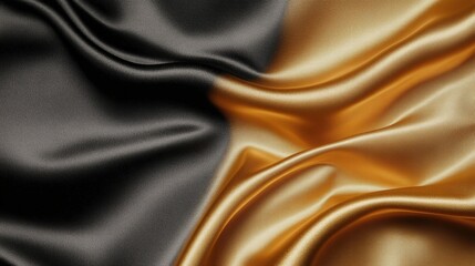 Fototapeta premium Luxurious Black and Gold Silk Fabric Texture with Flowing Drapes for Elegant Backgrounds and Stylish Designs