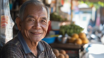 Fototapeta premium An elderly man with wrinkles and a gentle smile, symbolizing wisdom and warmth