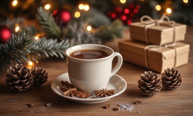 Warm coffee in a festive setting