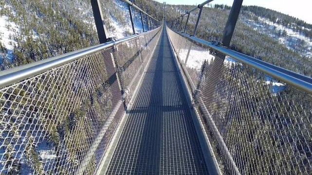 Sky Bridge 721, Lower Moravia, Czech Republic - December 1, 2024: The longest pedestrian suspension bridge in the world. Mountain resort Dolni Morava