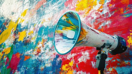 Painted Megaphone Against Abstract Colorful Background