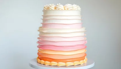 Selbstklebende Fototapeten A Tall Pastel Ombre Cake With Cream Flowers © rony