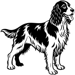 english springer spaniel dog black silhouette vector with white background