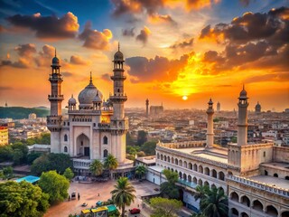Fototapeta premium Hyderabad Skyline Photography: Breathtaking High-Resolution Images of India's Fourth Most Populous City