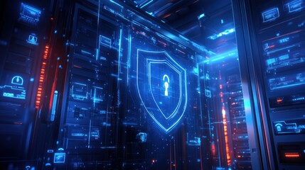 Cybersecurity Data Center Protection Digital Shield Network Server Room