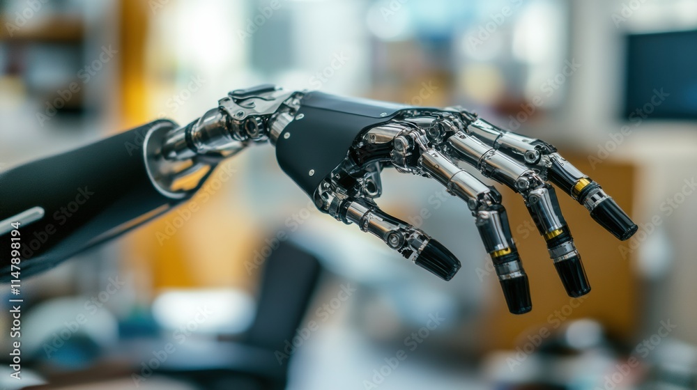 Leinwandbilder prosthetic arm demonstrating dexterity and functionality in a modern workspace environment. generati