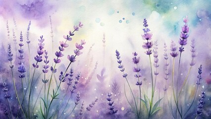 Naklejka premium Serene Watercolor Lavender Field A Dreamy Floral Painting of Purple Blossoms and Soft Hues