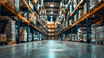 Fototapeta premium Spacious Warehouse Interior with Stacked Boxes