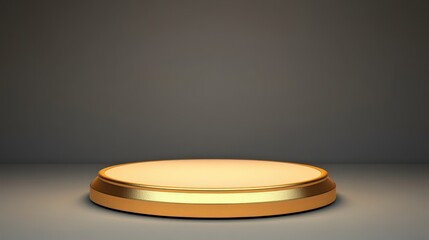 Illuminated Golden Circular Pedestal on Gray Background