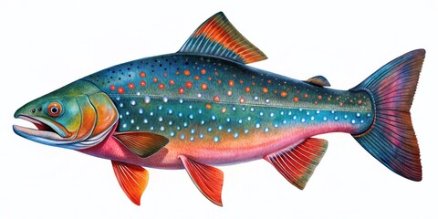 Antique Arctic Char Illustration, 1802 Style, Colorful Fish