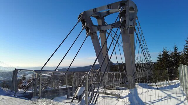 Sky Bridge 721, Lower Moravia, Czech Republic - December 1, 2024: The longest pedestrian suspension bridge in the world. Mountain resort Dolni Morava