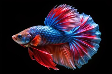 Fototapeta premium Betta Fish, Black Background, Stunning, High-Quality, AI Art, Fish Photography