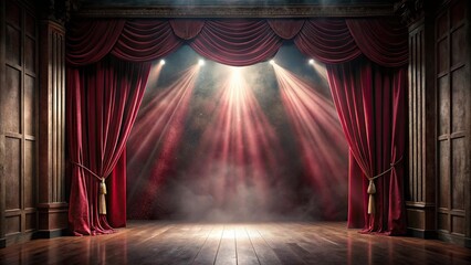 Dramatic Stage Setting with Velvet Curtains and Spotlights