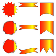Vector illustration of gradient red and yellow banners ribbons and seals for creative projects