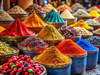 Fototapeta premium Colorful Spices at Open-Air Market - AI Photorealistic Image