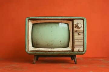 Retro Vintage TV on Orange Background
