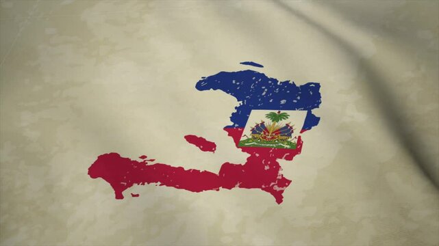 Wavy Map of HAITI with Flag in Body Isolated on Vintage Background