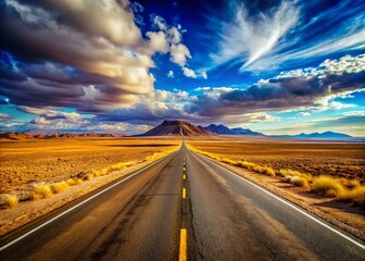 Naklejka premium Desert Highway, Vast Landscape, Documentary Photography, AI Art