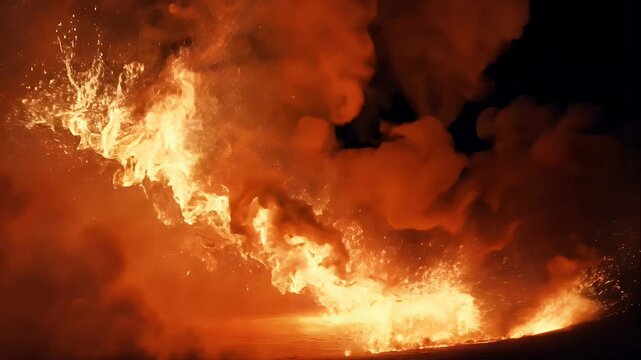 Dynamic overlay of an explosion with fiery red and yellow streaks, glowing embers, and swirling smoke trails