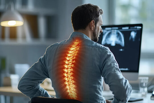 Hombre de negocios sentado y con dolor de espalda