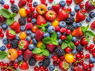Fototapeta premium Fresh Summer Berries Top View - Minimalist White Background