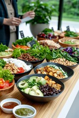 National Buffet Day. Colorful salad bar with fresh vegetables, beans, and a variety of toppings.