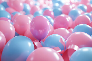 Pastel Pink and Blue Balloons, A Festive Background of Shiny, Airy Celebration Decor