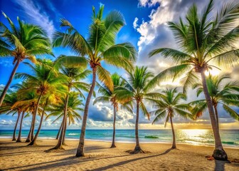 Fototapeta premium Hawaiian Beach Palm Trees - Beautiful Azure Sky