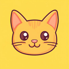 Adorable Orange Cat Face, Happy Kitty Illustration on Yellow Background