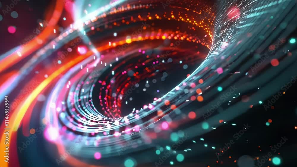 Poster bright glowing big data stream flowing through cyberspace in a swirling vortex, creating a mesmerizi