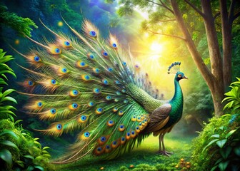 Obraz premium Majestic Peacock Spread Wings - AI Photorealistic