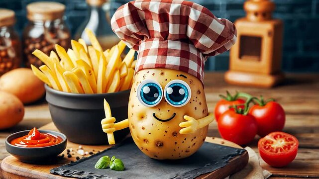 funny potato with eye and smile. French fries