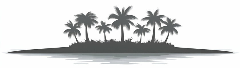 Tropical Island Silhouette, Palm Trees on a Secluded Shore