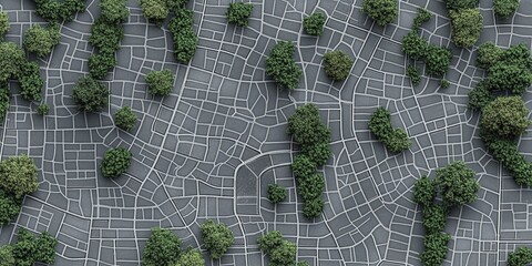 Fototapeta premium High-Resolution Realistic Aerial View of Street Map Featuring Lush Greenery in an Urban Landscape