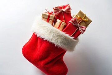 Red Christmas Stocking Long Exposure Gifts White Background