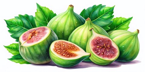Watercolor Green Figs Collection - Fresh Fruit Illustration