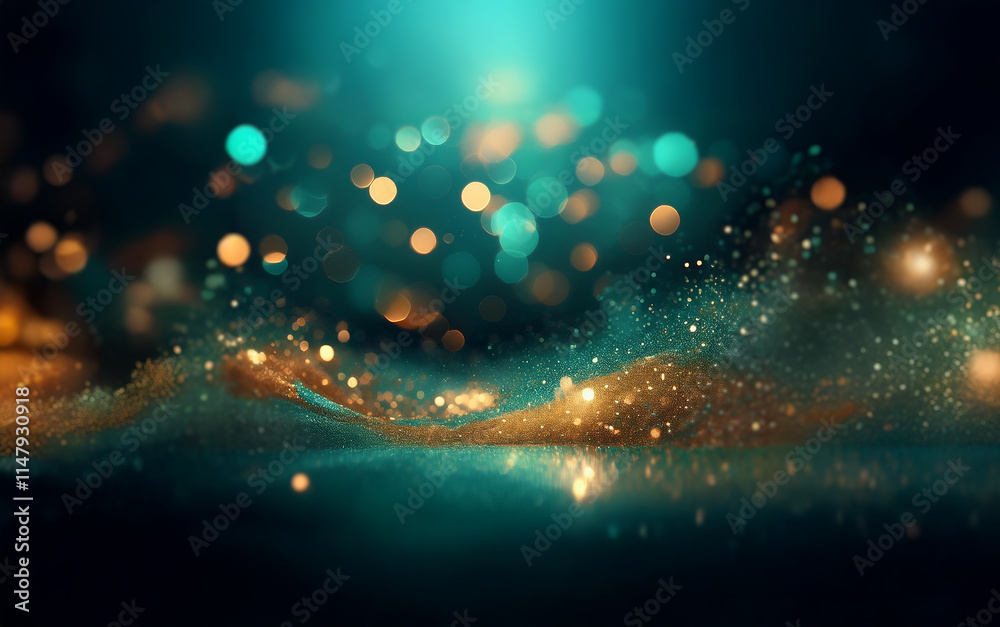 Aufkleber abstract background with a blurred teal and gold bokeh overlay.