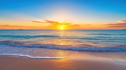 Fototapeta premium Golden Hour Beach Sunset: Serene Tropical Paradise