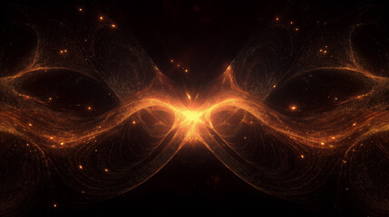 Fototapeta premium Abstract waves of glowing particles forming rhythmic arcs in a dark void