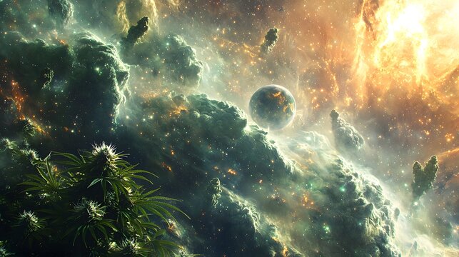 a happy 420 reggae background with mushrooms and cannabis