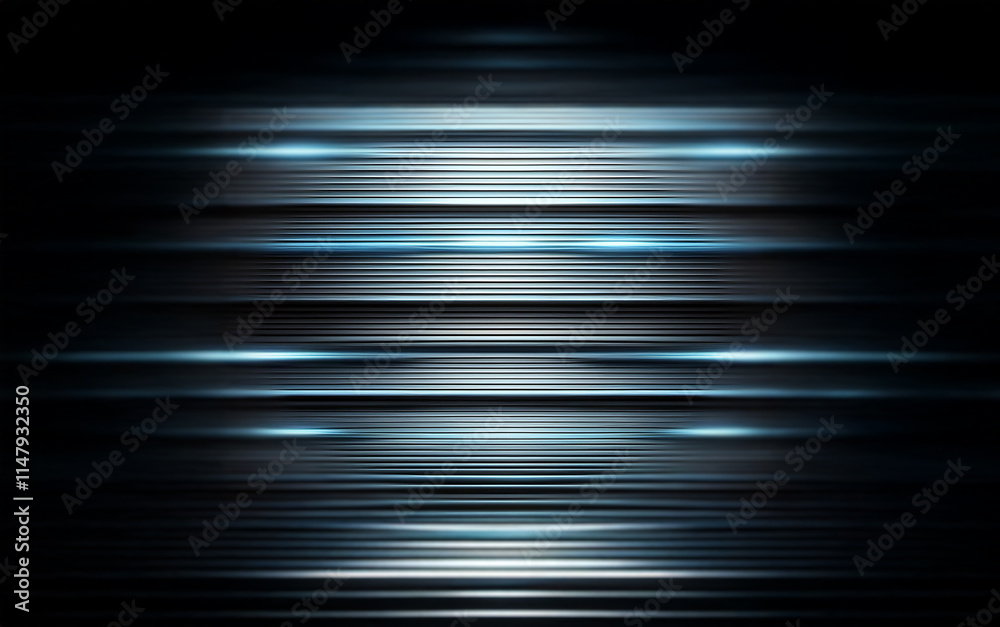 Leinwandbilder an abstract background with blurred horizontal lines of light in varying shades of blue and gray, fa