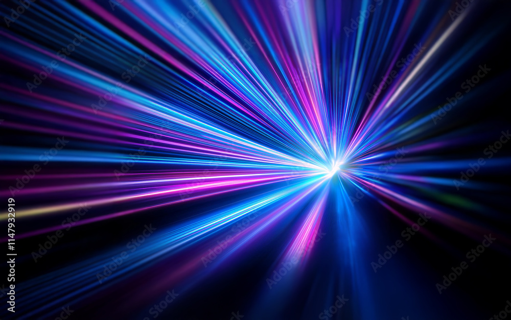 Aufkleber Abstract digital art with a bright, blurred,  multi-colored light emanating from the center of the image and spreading outwards.