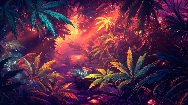 a happy 420 reggae background with mushrooms and cannabis