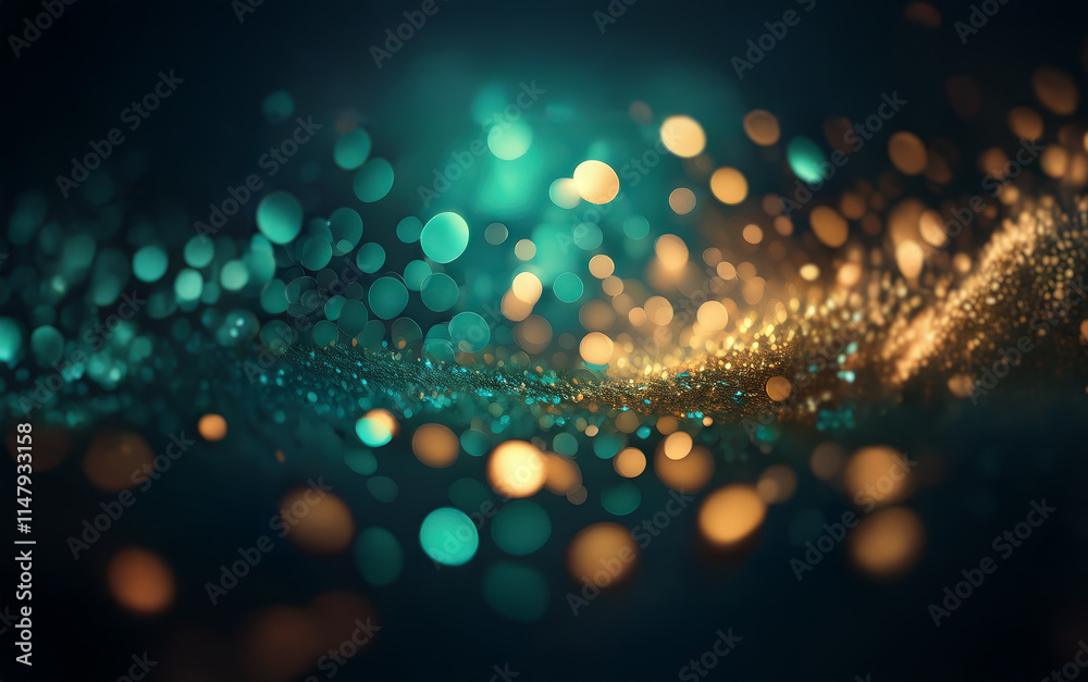 Aufkleber abstract bokeh background featuring glowing blue and gold particles.