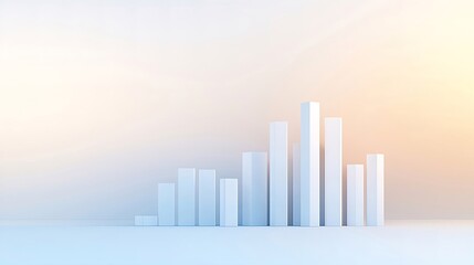 Abstract white 3D bar graph on pastel background.