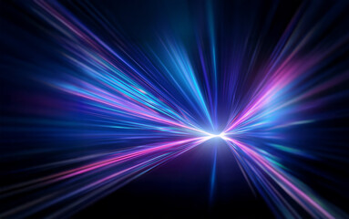 Abstract streaks of blue and pink light converge into a bright, white center on a dark background.