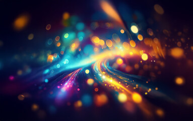 Fototapeta premium Abstract background with a swirling, colorful path of light and blurred bokeh.
